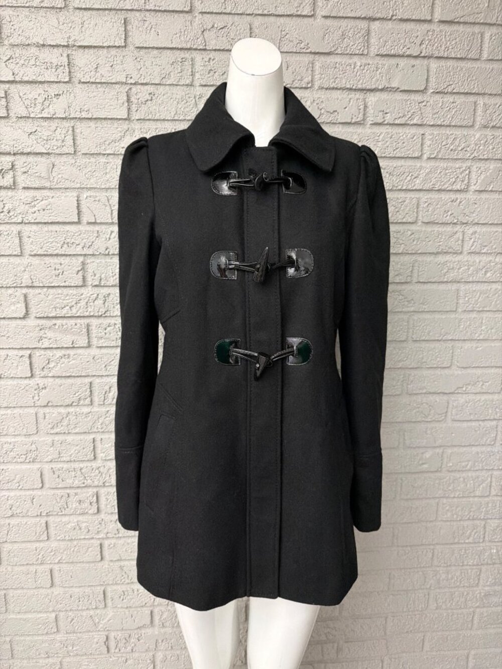 Guess Women Black Wool Blend Toggle Peacoat Duffle Coat Size M - Picture 2 of 11